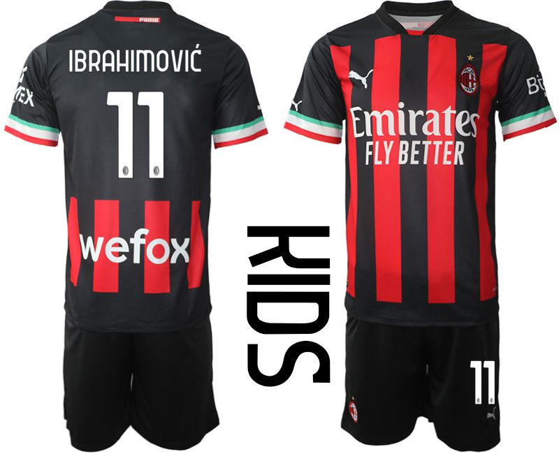 Youth 2022-2023 Club Ac Milan home black #11 Soccer Jersey->customized soccer jersey->Custom Jersey